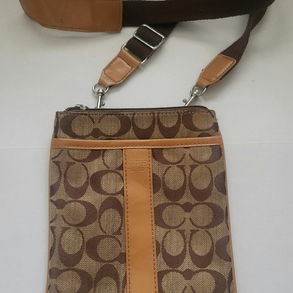 Coach Brown and Tan Messenger Bag with Signature Monogram